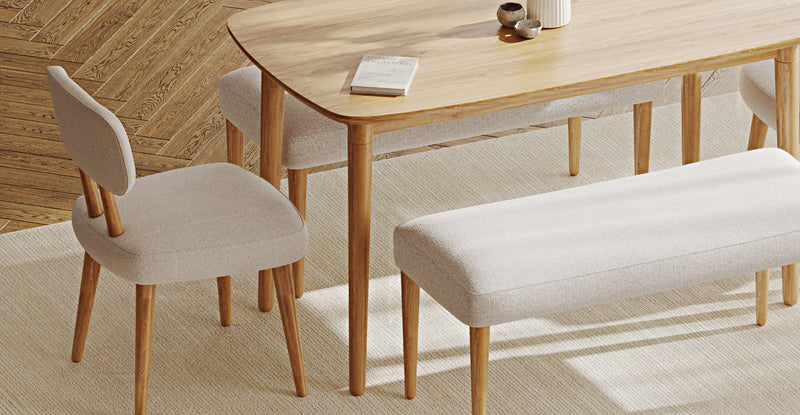 Lyno 77x140 Cm Sabit Yemek Masası Takımı (2 Roa Bench & 2 Roa Sandalye) - Keten