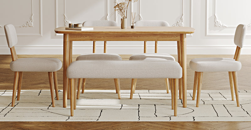 Lyno 77x140 Cm Sabit Yemek Masası Takımı (Roa Bench & 4 Roa Sandalye) - Keten
