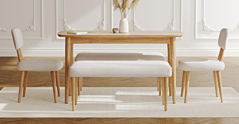 Lyno 77x140 Cm Sabit Yemek Masası Takımı (2 Roa Bench & 2 Roa Sandalye) - Keten