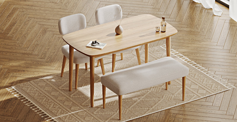 Lyno 77x140 Cm Sabit Yemek Masası Takımı (Roa Bench & 2 Roa Sandalye) - Keten