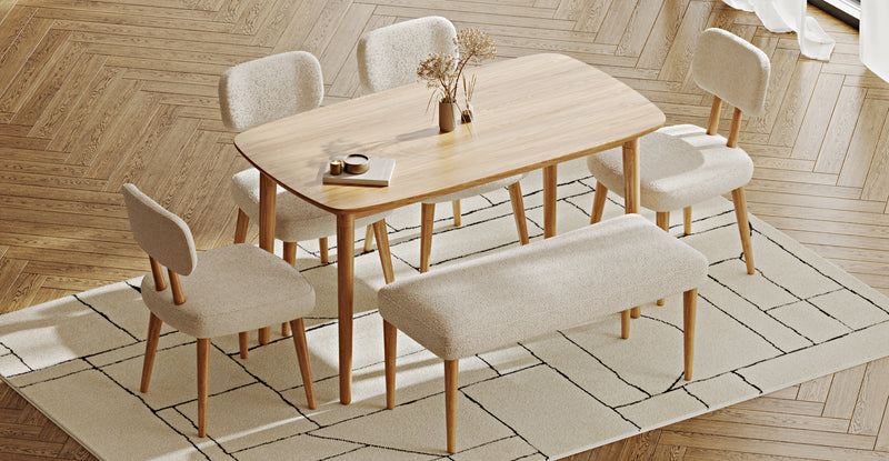 Lyno 77x140 Cm Sabit Yemek Masası Takımı (Roa Bench & 4 Roa Sandalye) - Bukle