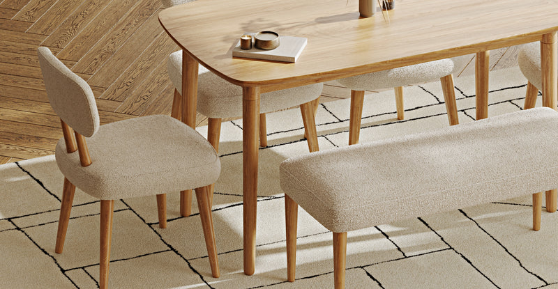 Lyno 77x140 Cm Sabit Yemek Masası Takımı (Roa Bench & 4 Roa Sandalye) - Bukle
