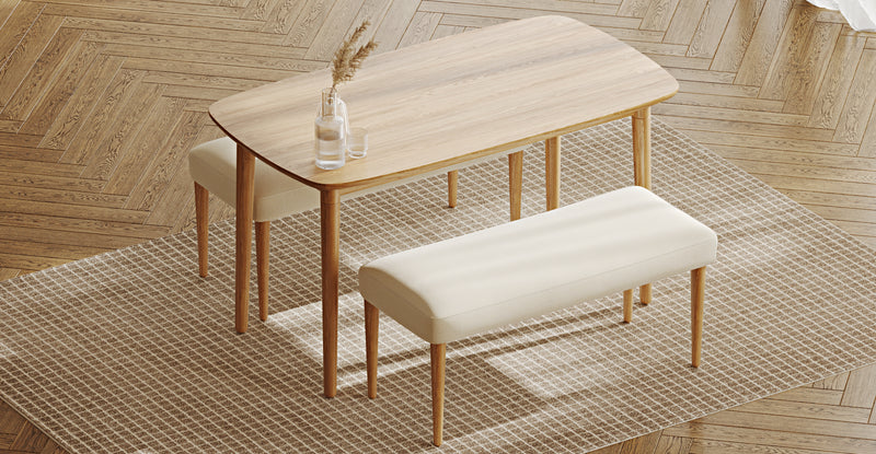 Lyno 77x140 Cm Sabit Yemek Masası Takımı (2 Roa Bench) - Doğal Doku