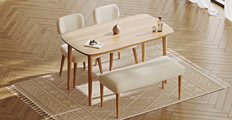 Lyno 77x140 Cm Sabit Yemek Masası Takımı (Roa Bench & 2 Roa Sandalye) - Doğal Doku