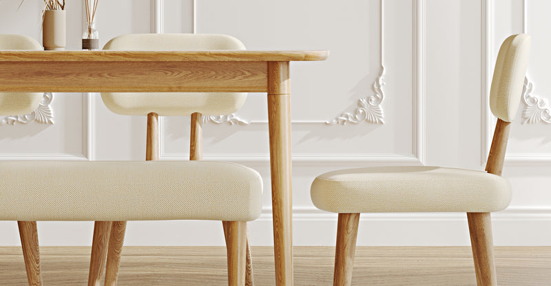 Lyno 77x140 Cm Sabit Yemek Masası Takımı (Roa Bench & 4 Roa Sandalye) - Doğal Doku