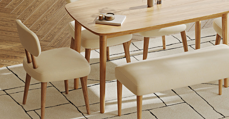 Lyno 77x140 Cm Sabit Yemek Masası Takımı (Roa Bench & 4 Roa Sandalye) - Doğal Doku