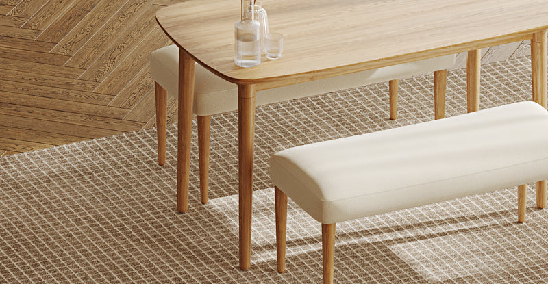 Lyno 77x140 Cm Sabit Yemek Masası Takımı (2 Roa Bench) - Doğal Doku