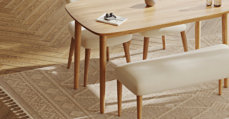 Lyno 77x140 Cm Sabit Yemek Masası Takımı (Roa Bench & 2 Roa Sandalye) - Doğal Doku