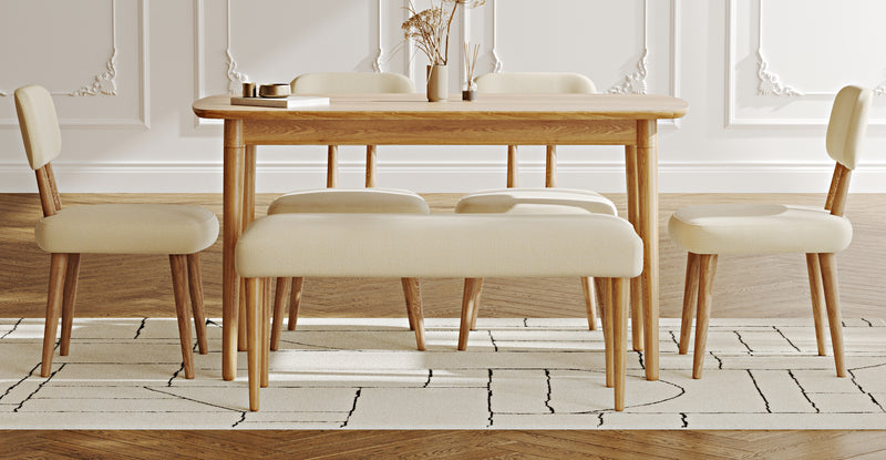 Lyno 77x140 Cm Sabit Yemek Masası Takımı (Roa Bench & 4 Roa Sandalye) - Doğal Doku