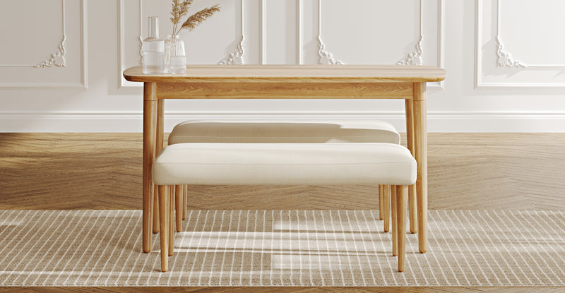 Lyno 77x140 Cm Sabit Yemek Masası Takımı (2 Roa Bench) - Doğal Doku