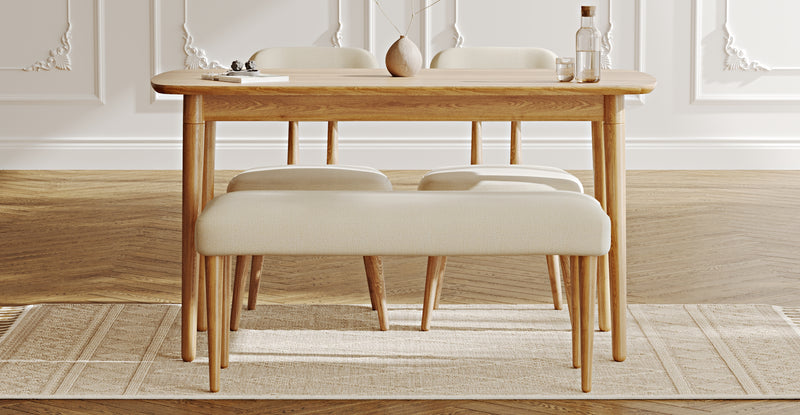 Lyno 77x140 Cm Sabit Yemek Masası Takımı (Roa Bench & 2 Roa Sandalye) - Doğal Doku