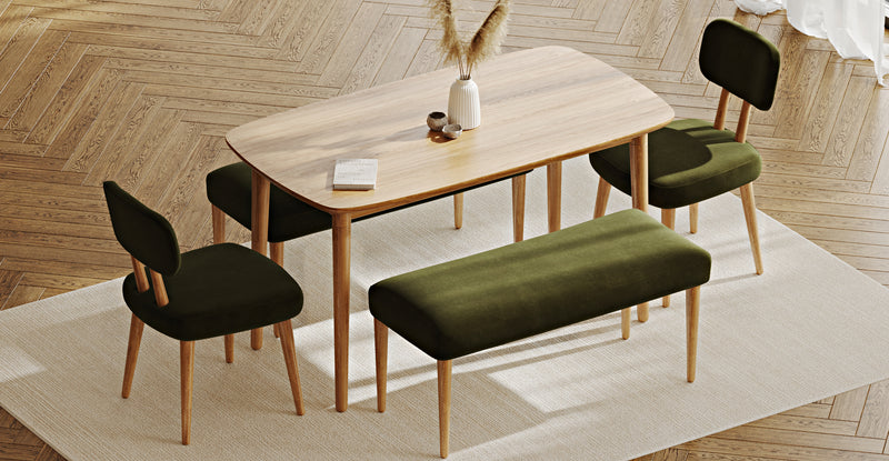Lyno 77x140 Cm Sabit Yemek Masası Takımı (2 Roa Bench & 2 Roa Sandalye) - Kadife