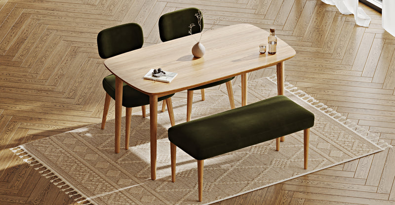 Lyno 77x140 Cm Sabit Yemek Masası Takımı (Roa Bench & 2 Roa Sandalye) - Kadife