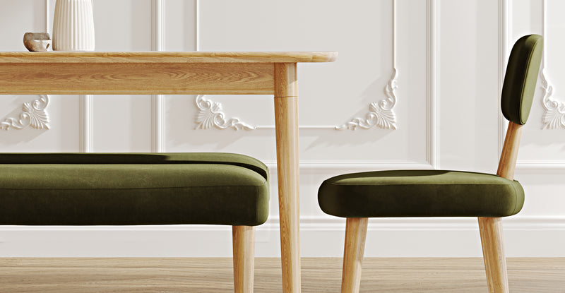 Lyno 77x140 Cm Sabit Yemek Masası Takımı (2 Roa Bench & 2 Roa Sandalye) - Kadife