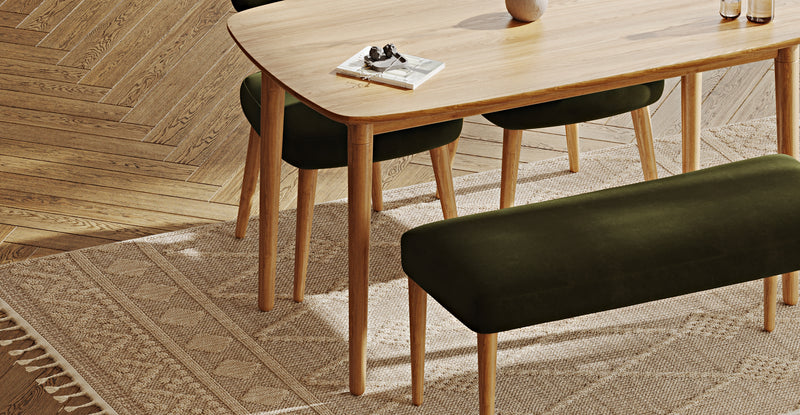 Lyno 77x140 Cm Sabit Yemek Masası Takımı (Roa Bench & 2 Roa Sandalye) - Kadife