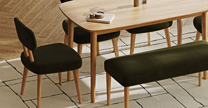 Lyno 77x140 Cm Sabit Yemek Masası Takımı (Roa Bench & 4 Roa Sandalye) - Kadife
