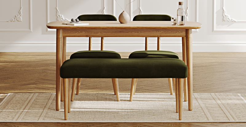 Lyno 77x140 Cm Sabit Yemek Masası Takımı (Roa Bench & 2 Roa Sandalye) - Kadife