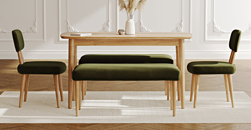 Lyno 77x140 Cm Sabit Yemek Masası Takımı (2 Roa Bench & 2 Roa Sandalye) - Kadife