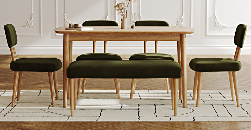 Lyno 77x140 Cm Sabit Yemek Masası Takımı (Roa Bench & 4 Roa Sandalye) - Kadife
