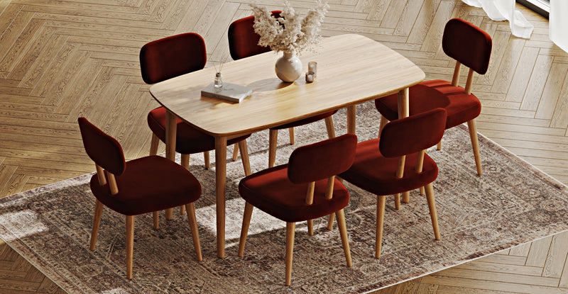 Lyno 77x140 Cm Sabit Yemek Masası Takımı (6 Roa Sandalye) - Kadife