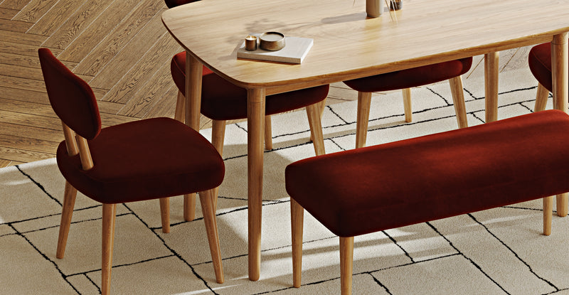 Lyno 77x140 Cm Sabit Yemek Masası Takımı (Roa Bench & 4 Roa Sandalye) - Kadife