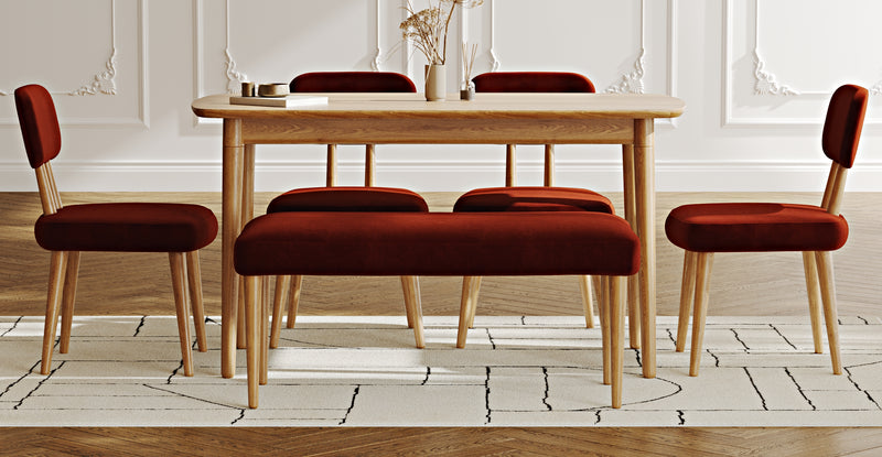 Lyno 77x140 Cm Sabit Yemek Masası Takımı (Roa Bench & 4 Roa Sandalye) - Kadife