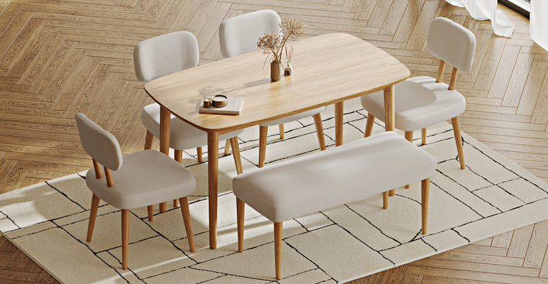 Lyno 77x140 Cm Sabit Yemek Masası Takımı (Roa Bench & 4 Roa Sandalye) - Fitilli Kadife