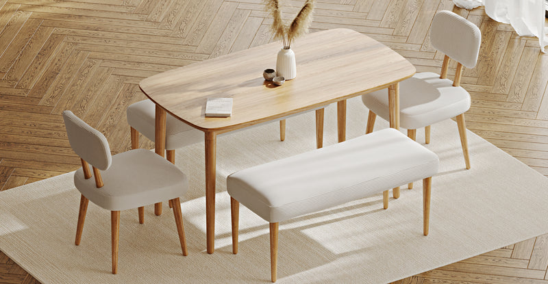 Lyno 77x140 Cm Sabit Yemek Masası Takımı (2 Roa Bench & 2 Roa Sandalye) - Fitilli Kadife