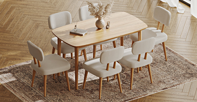 Lyno 77x140 Cm Sabit Yemek Masası Takımı (6 Roa Sandalye) - Fitilli Kadife