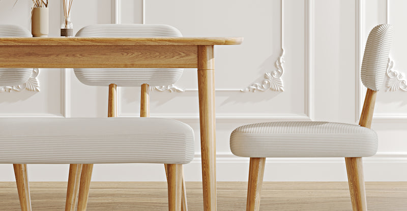 Lyno 77x140 Cm Sabit Yemek Masası Takımı (Roa Bench & 4 Roa Sandalye) - Fitilli Kadife