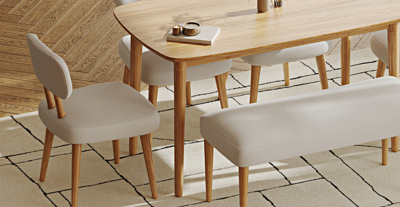 Lyno 77x140 Cm Sabit Yemek Masası Takımı (Roa Bench & 4 Roa Sandalye) - Fitilli Kadife