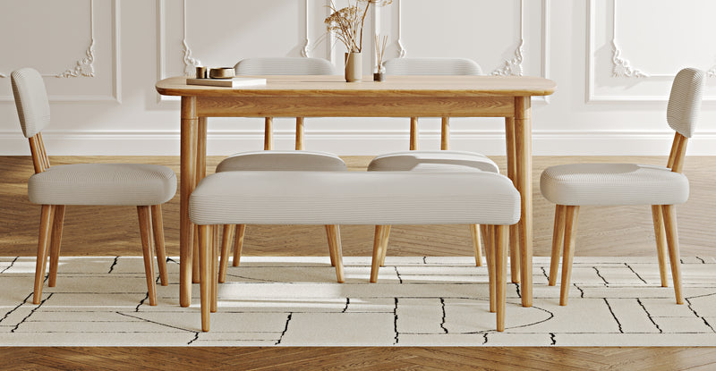 Lyno 77x140 Cm Sabit Yemek Masası Takımı (Roa Bench & 4 Roa Sandalye) - Fitilli Kadife