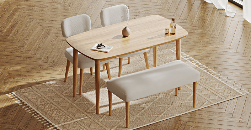 Lyno 77x140 Cm Sabit Yemek Masası Takımı (Roa Bench & 2 Roa Sandalye) - Fitilli Kadife
