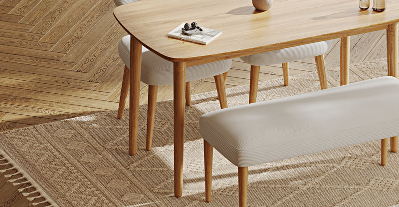 Lyno 77x140 Cm Sabit Yemek Masası Takımı (Roa Bench & 2 Roa Sandalye) - Fitilli Kadife
