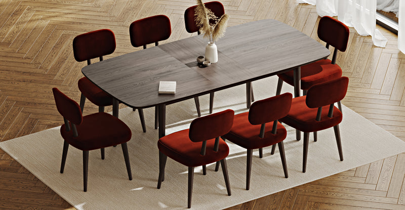 Lyno 97x160 Cm Açılır Yemek Masası Takımı (8Li Roa) - Kadife