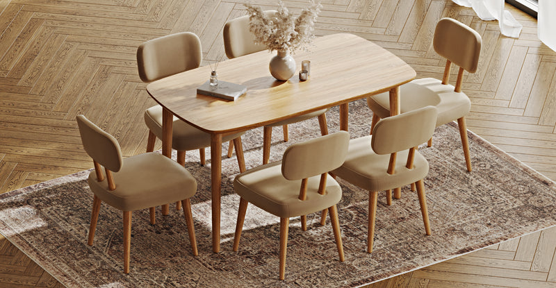 Lyno 77x140 Cm Sabit Yemek Masası Takımı (6 Roa Sandalye) - Performans Kadife