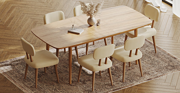 Lyno 97x160 Cm Açılır Yemek Masası Takımı (6Lı Roa) - Doğal Doku