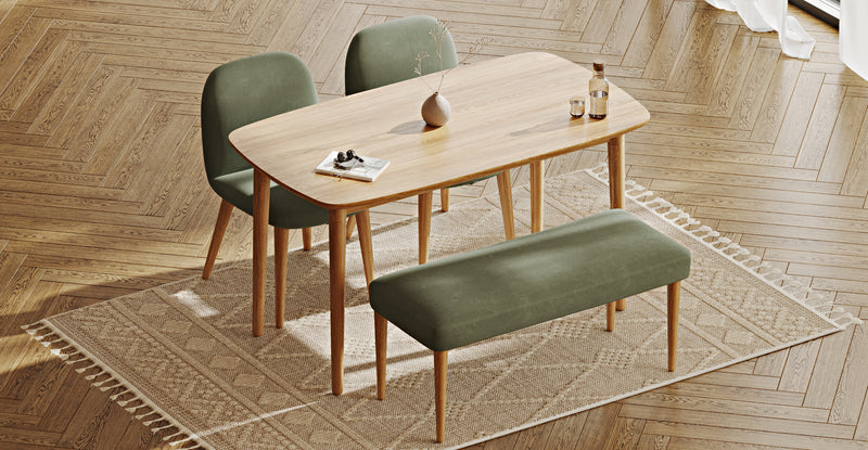 Lyno 77x140 Sabit Yemek Masası Takımı (Roa Bench & 2 Venn Sandalye) - Kadife
