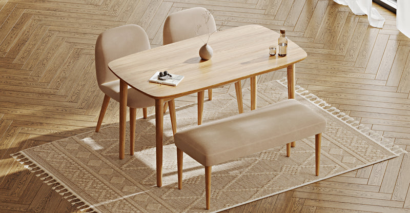 Lyno 77x140 Sabit Yemek Masası Takımı (Roa Bench & 2 Venn Sandalye) - Kadife