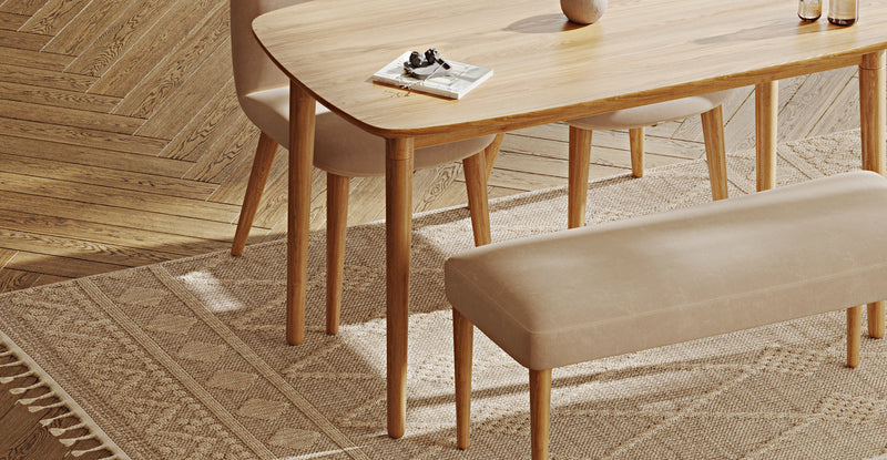 Lyno 77x140 Sabit Yemek Masası Takımı (Roa Bench & 2 Venn Sandalye) - Kadife