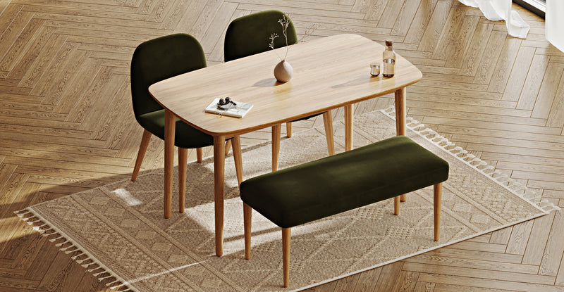 Lyno 77x140 Sabit Yemek Masası Takımı (Roa Bench & 2 Venn Sandalye) - Kadife