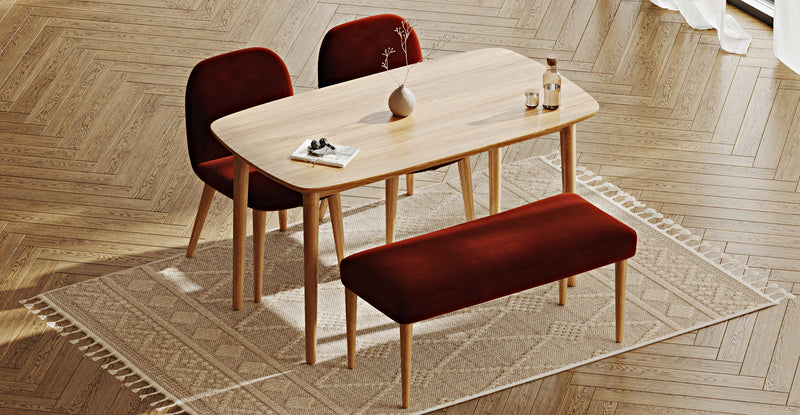 Lyno 77x140 Sabit Yemek Masası Takımı (Roa Bench & 2 Venn Sandalye) - Kadife