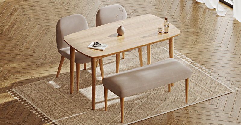 Lyno 77x140 Sabit Yemek Masası Takımı (Roa Bench & 2 Venn Sandalye) - Kadife