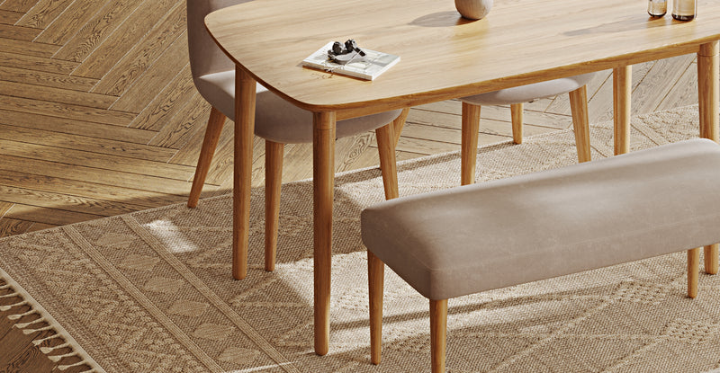 Lyno 77x140 Sabit Yemek Masası Takımı (Roa Bench & 2 Venn Sandalye) - Kadife