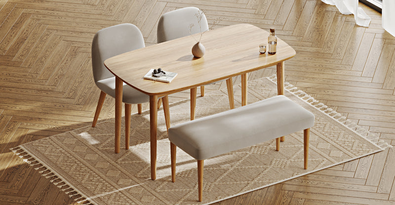 Lyno 77x140 Sabit Yemek Masası Takımı (Roa Bench & 2 Venn Sandalye) - Performans Keten