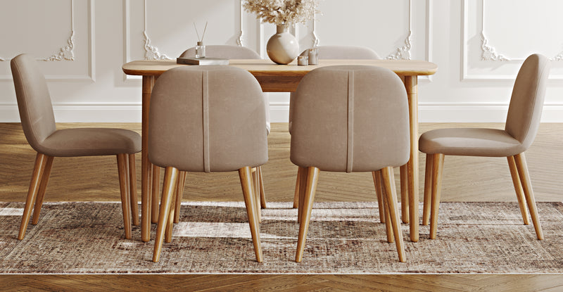 Lyno 77x140 Sabit Yemek Masası Takımı (6 Venn Sandalye) - Kadife