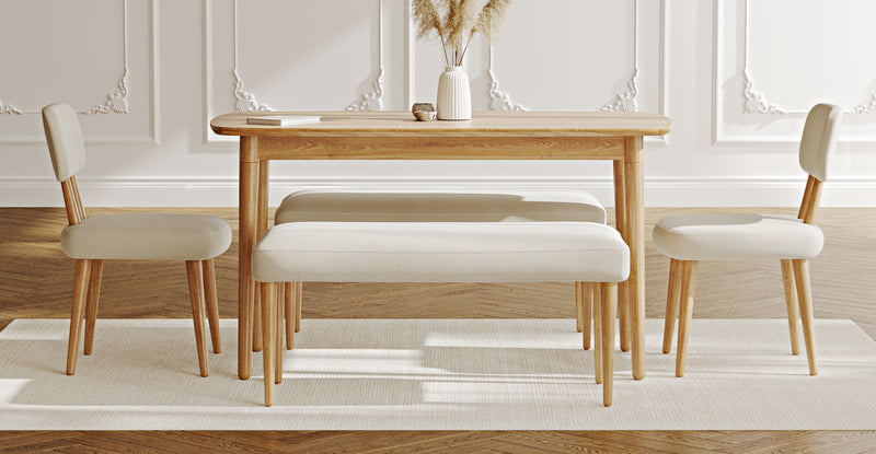 Lyno 77x140 Cm Sabit Yemek Masası Takımı (2 Roa Bench & 2 Roa Sandalye) - Doğal Doku