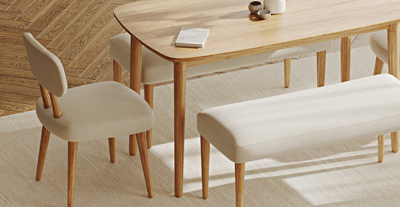 Lyno 77x140 Cm Sabit Yemek Masası Takımı (2 Roa Bench & 2 Roa Sandalye) - Doğal Doku