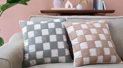 Camel Checkered Punch Kırlent