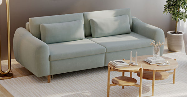 Nyra Yataklı Üçlü Koltuk Silindir Ahşap Ayak - Kadife